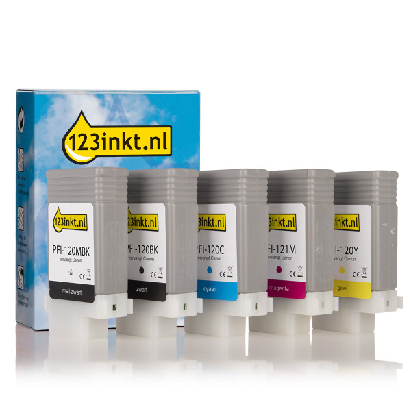 Canon PFI-120MBK.Y 2本セット Canon aanbieding: PFI-120 / PFI-121 MBK, BK, C, M, Y 2 zwart + 3